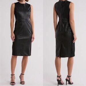 SPANX Leather-Like Combo Sheath Dress In Luxe Black
